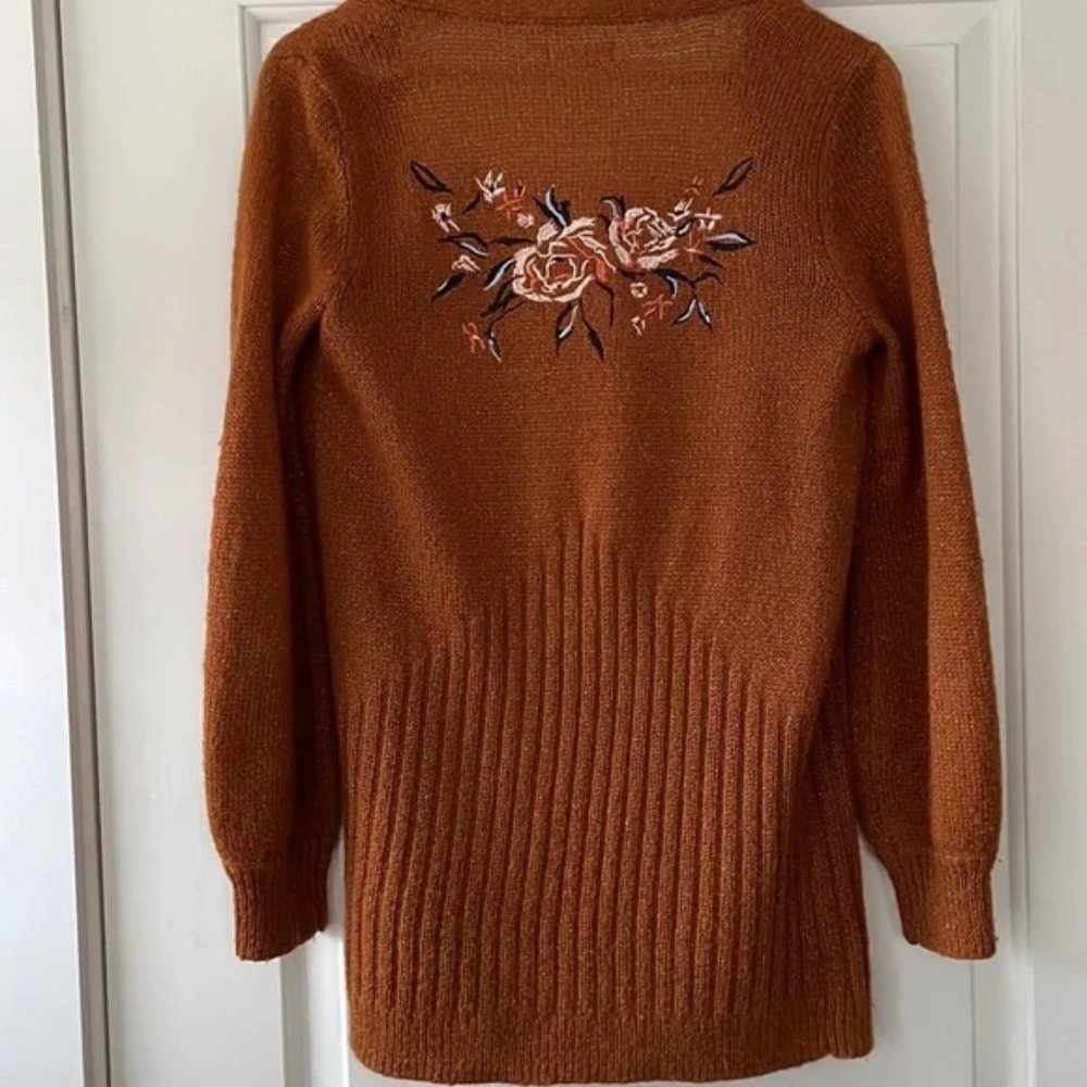 Mudd rust orange long open front cozy cardigan - Picture 4 of 10